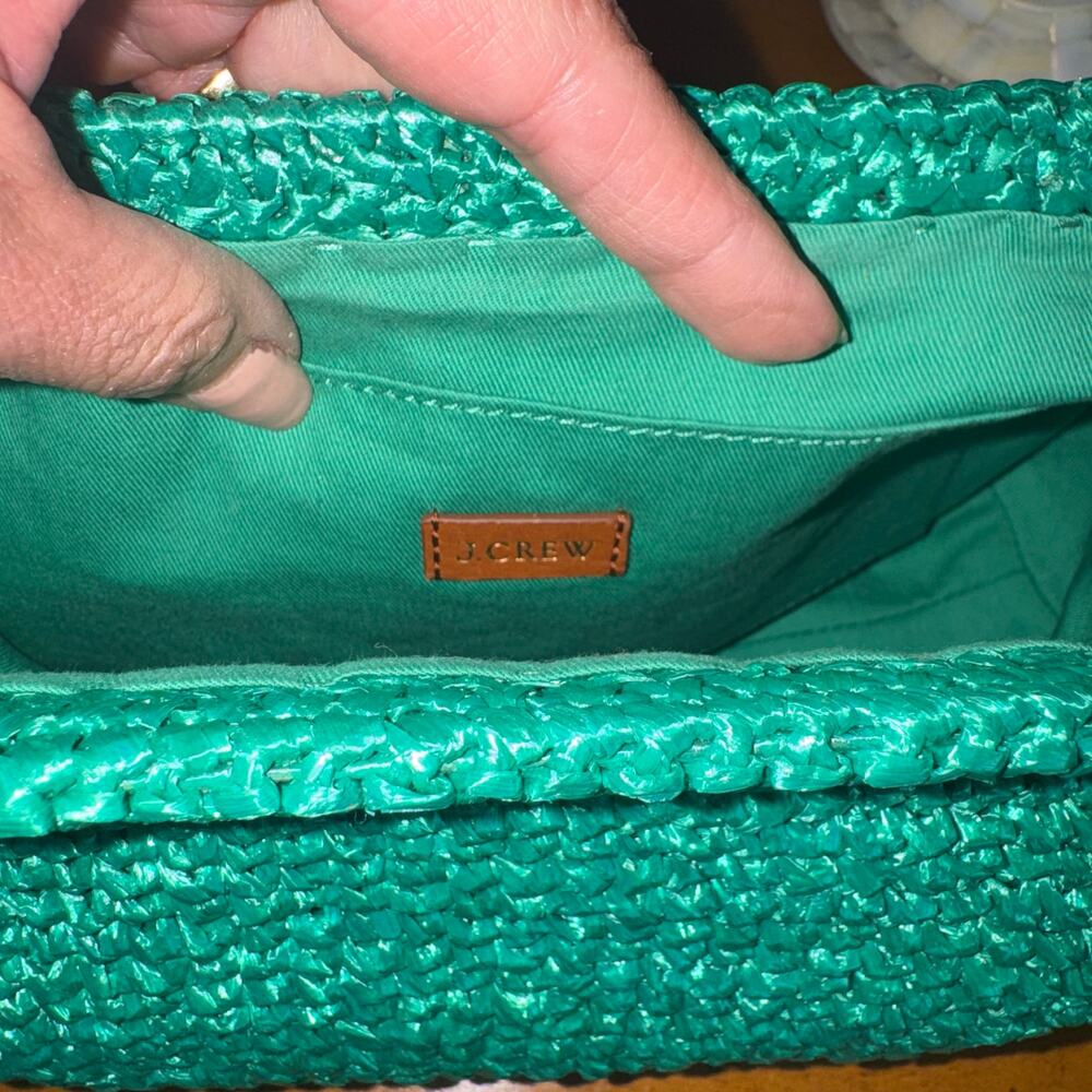 J.Crew Portofino Faux Raffia Clutch Emerald Green NWT - Picture 11 of 11